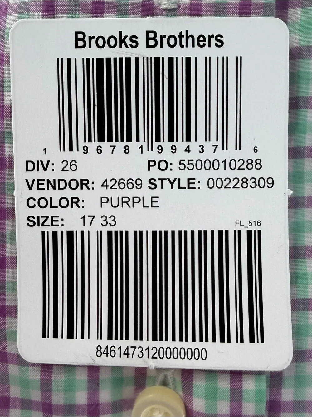 Brooks Brothers Thomas Mason Purple Green Check Dress Shirt NWT 17/33 Slim Fit